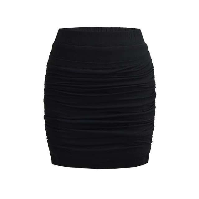Low Waist Cinched Plain Mini Pencil Skirt