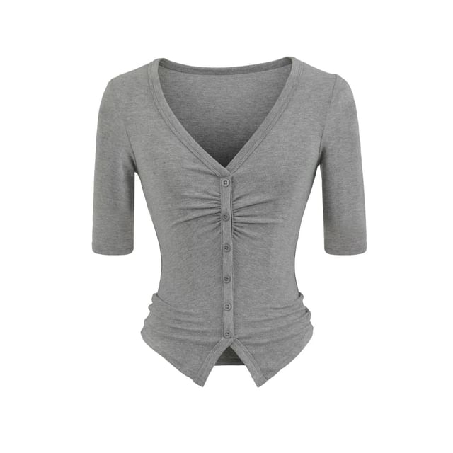 Short Sleeve V-Neck Crop Top in Solid Color
