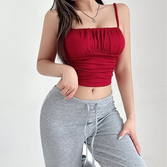 Square Neck Plain Crop Camisole with Thin Straps