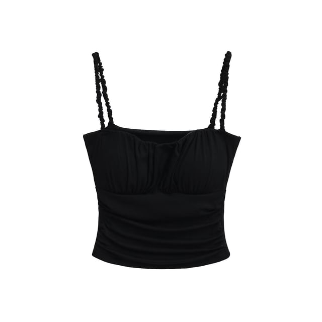 Square Neck Plain Crop Camisole with Thin Straps