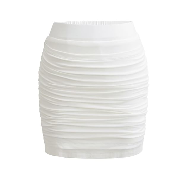 Low Waist Cinched Plain Mini Pencil Skirt