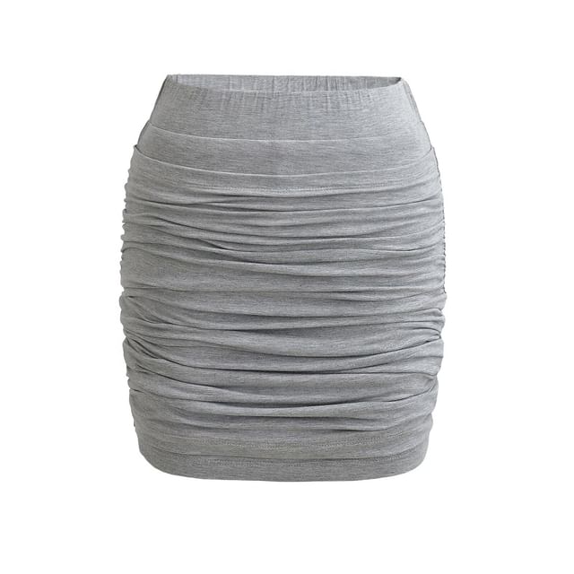 Low Waist Cinched Plain Mini Pencil Skirt