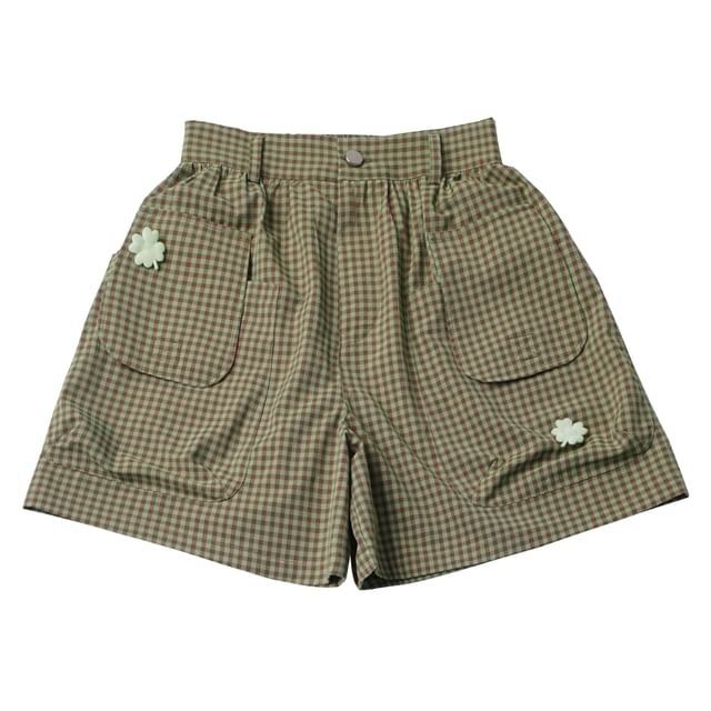 Short-Sleeve Crop Polo Shirt / Plaid Mini Skirt / Short-Sleeve Button-Up Top / Shorts