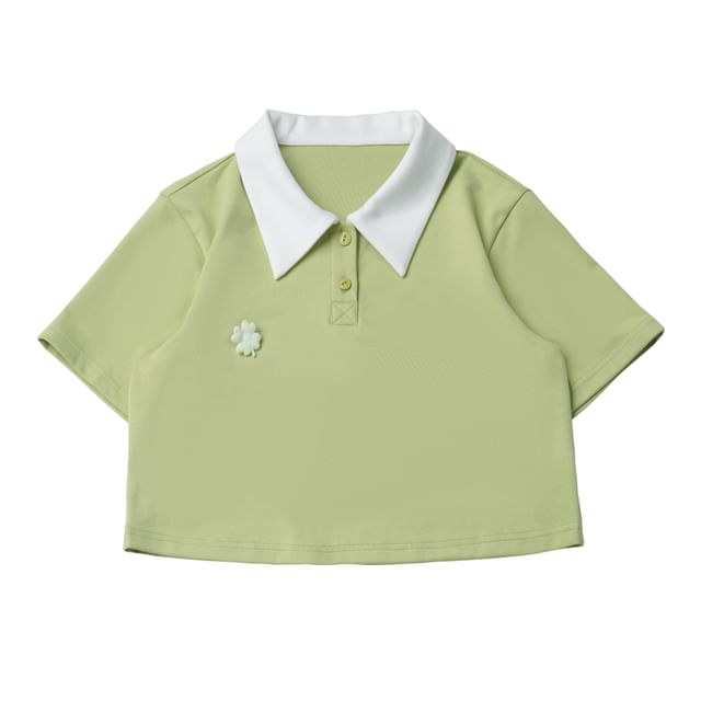 Short-Sleeve Crop Polo Shirt / Plaid Mini Skirt / Short-Sleeve Button-Up Top / Shorts