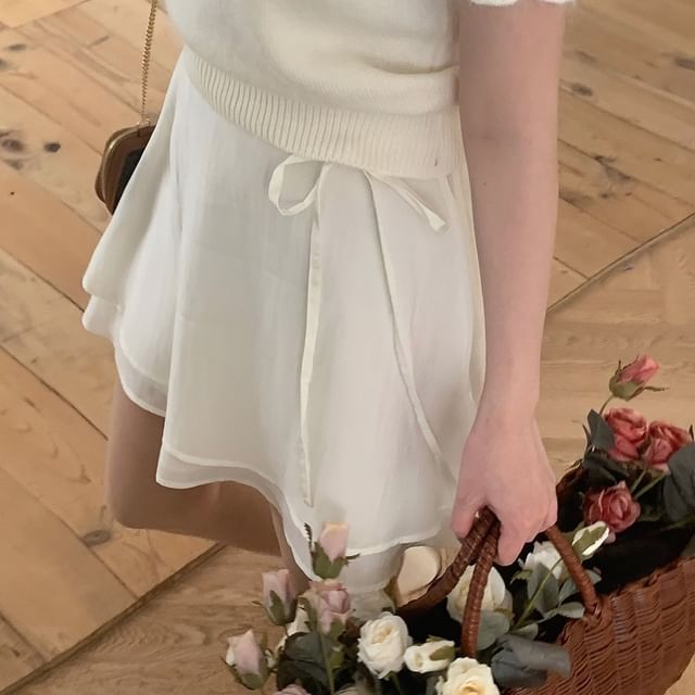 High Waist Plain Layered Mini A-Line Skirt