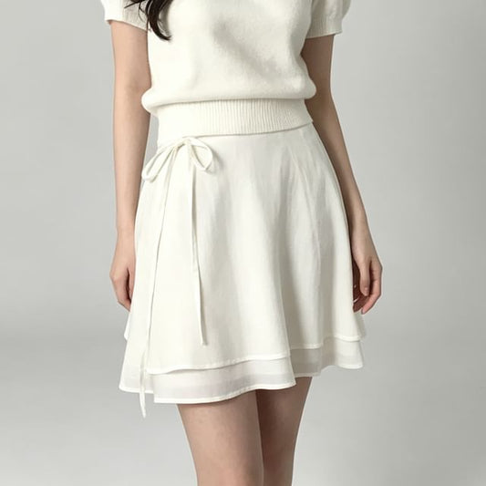 High Waist Plain Layered Mini A-Line Skirt