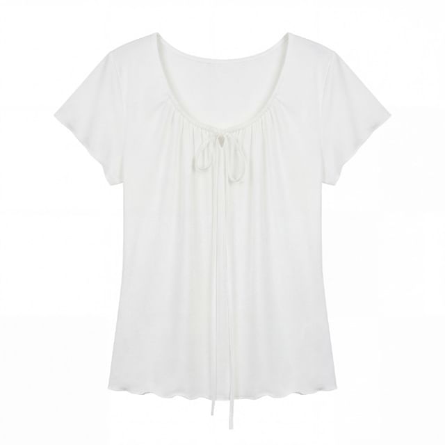 Scoop Neck Tie-Front Slim Top