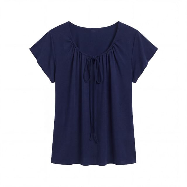 Scoop Neck Tie-Front Slim Top