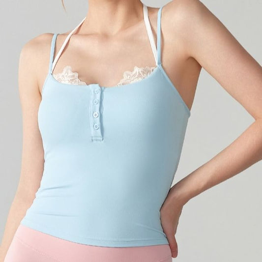 Sport Spaghetti Strap Lace Trim Camisole Top