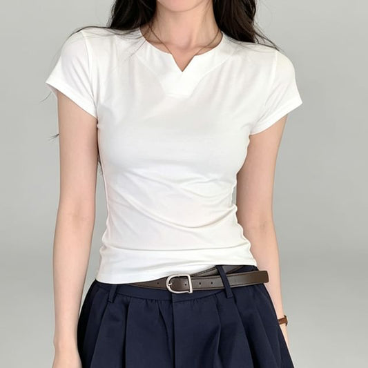 Notch Neck Short Sleeve Tee