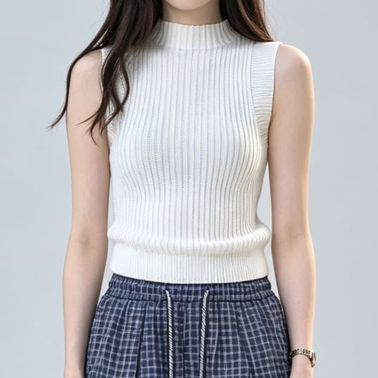 Mock Neck Plain Knit Crop Tank