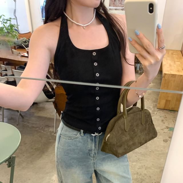 Halter Neck Open Back Slim Crop Top