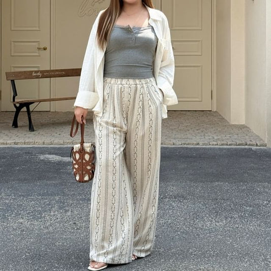 Button-Up Shirt and Floral Print Wide Leg Pants