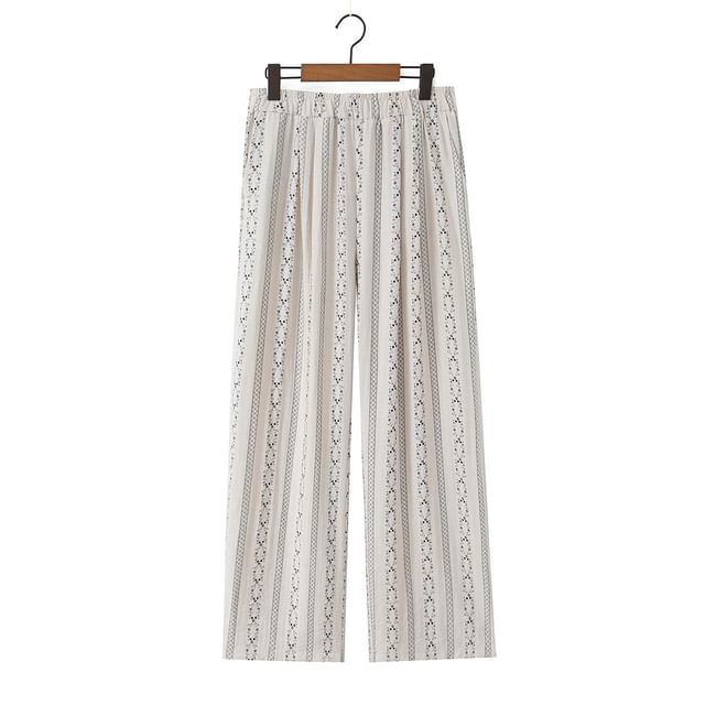 Button-Up Shirt and Floral Print Wide Leg Pants