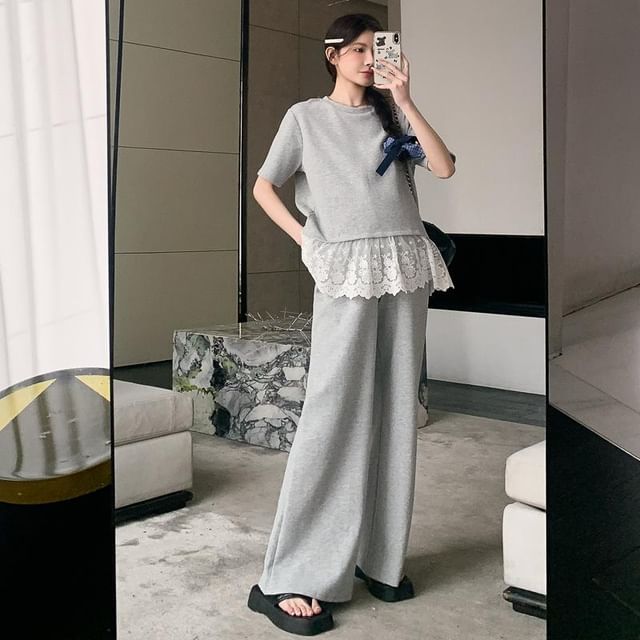 Maternity Lace Hem Top and Flared Pants Set