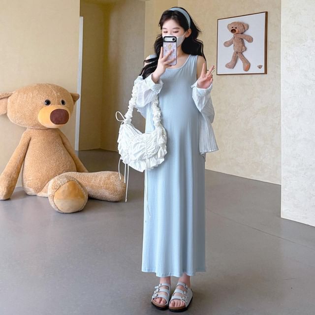 Maternity Long Sleeve Shirt or Sleeveless Maxi Dress Set