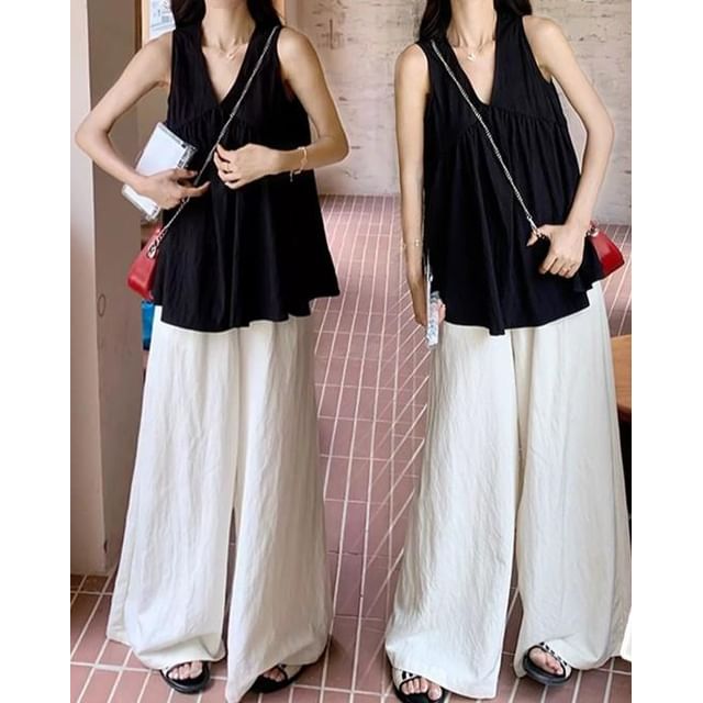 Maternity V-Neck Sleeveless Top and Wide Leg Pants Set
