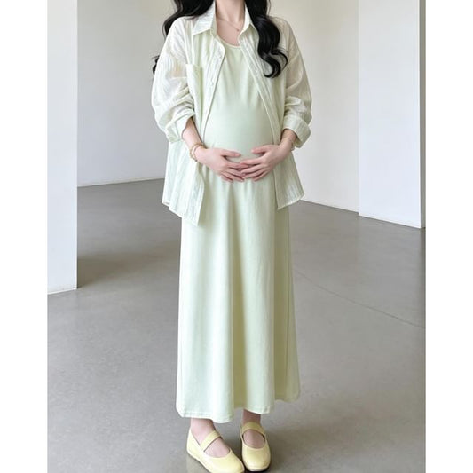 Maternity Long Sleeve Shirt or Sleeveless Maxi Dress Set