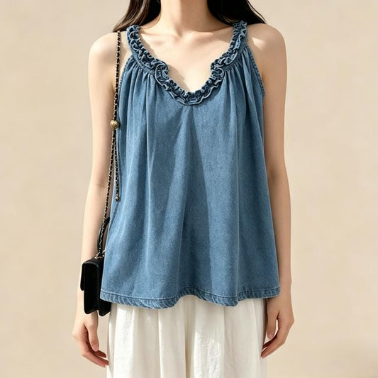 V-Neck Sleeveless Plain Top