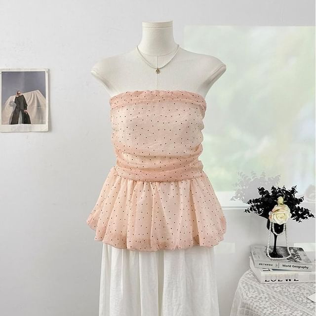 Polka Dot Ruffle Tube Top