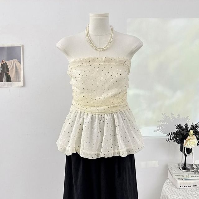 Polka Dot Ruffle Tube Top