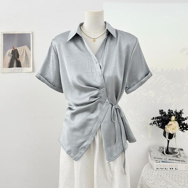Wrapped Short-Sleeve Blouse