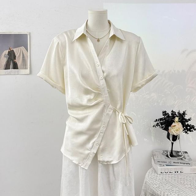 Wrapped Short-Sleeve Blouse
