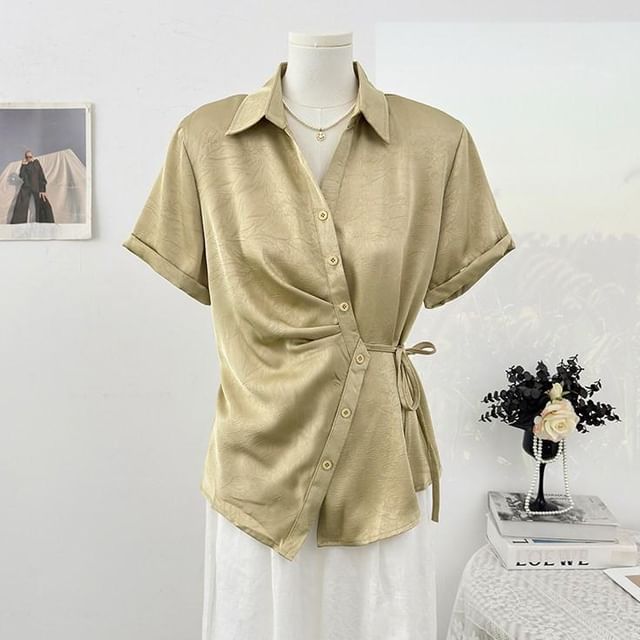 Wrapped Short-Sleeve Blouse