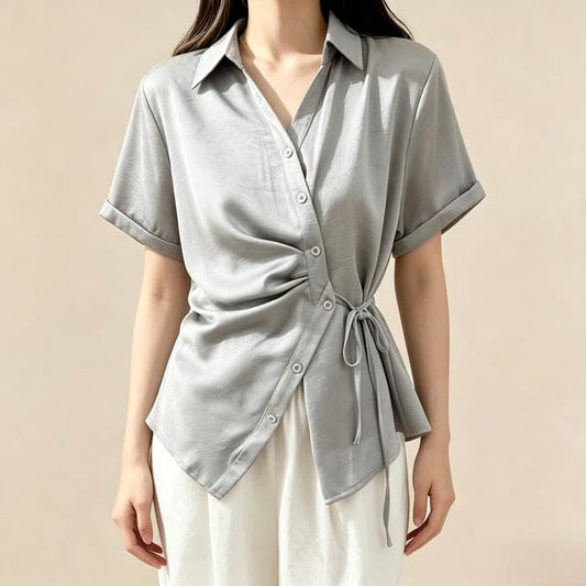 Wrapped Short-Sleeve Blouse