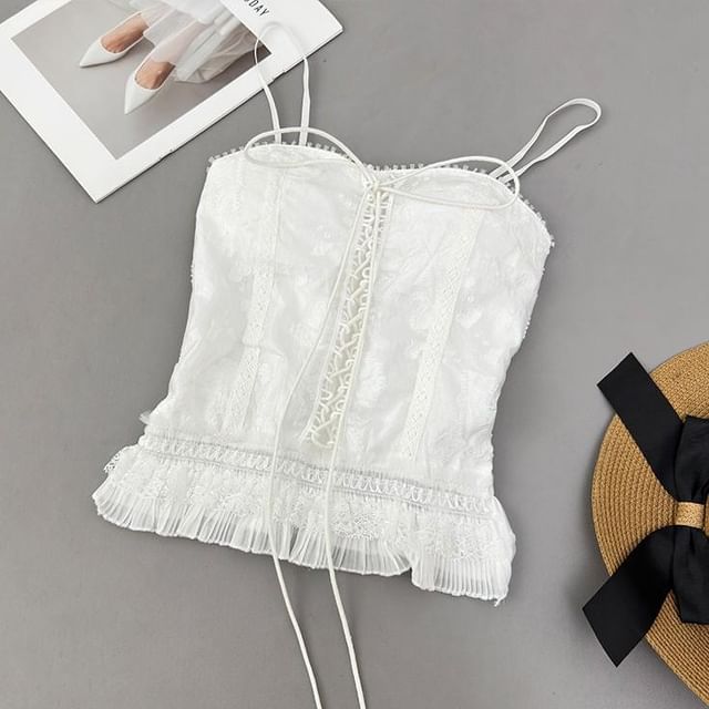 Lace-Up Ruffle Crop Camisole