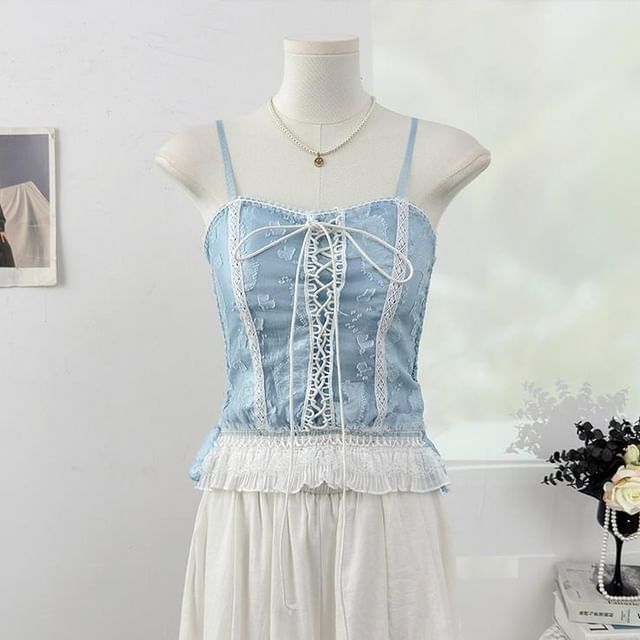 Lace-Up Ruffle Crop Camisole