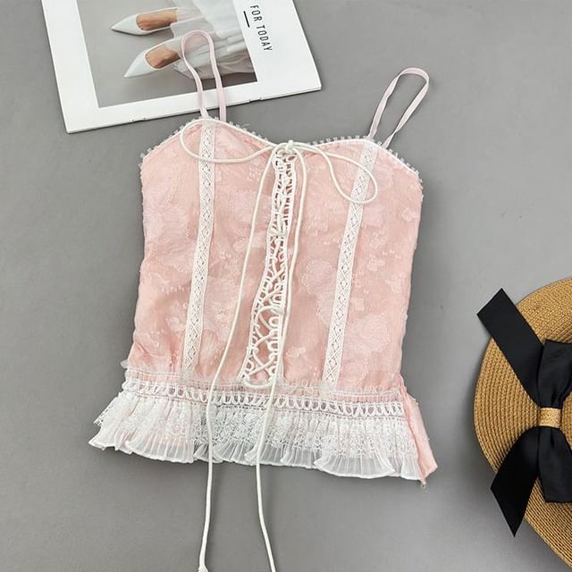 Lace-Up Ruffle Crop Camisole