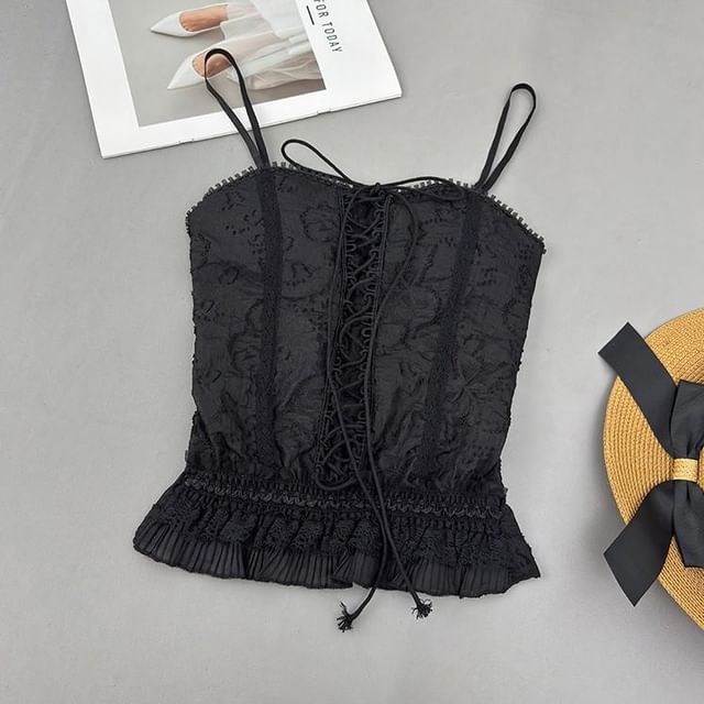 Lace-Up Ruffle Crop Camisole