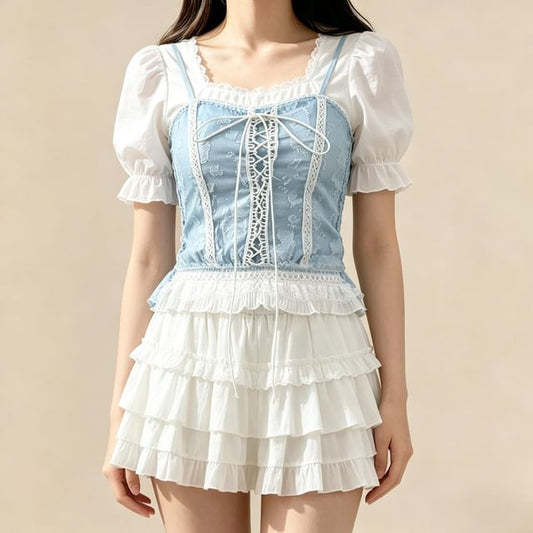 Lace-Up Ruffle Crop Camisole