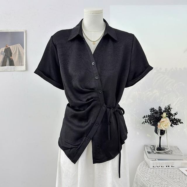 Wrapped Short-Sleeve Blouse