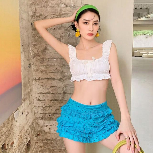 Sleeveless Square Neck Ruffle Crop Top and Mini Skirt Set