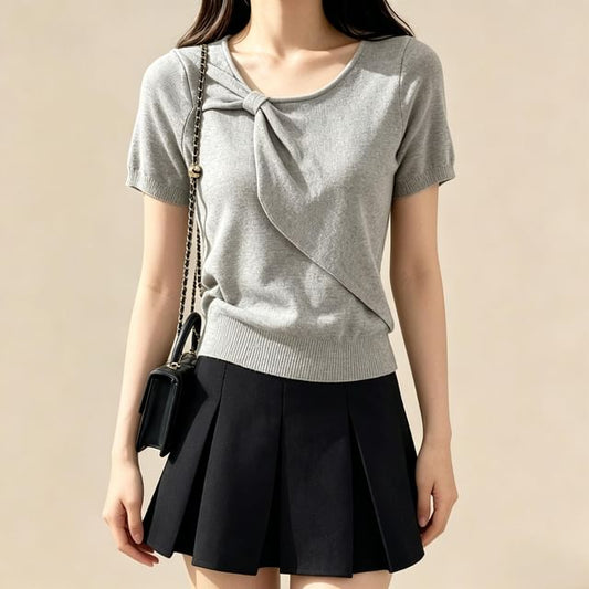Crew Neck Ruched Knit Top