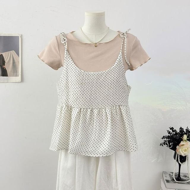 Crew Neck T-Shirt and Scoop Neck Micro Dot Camisole Set