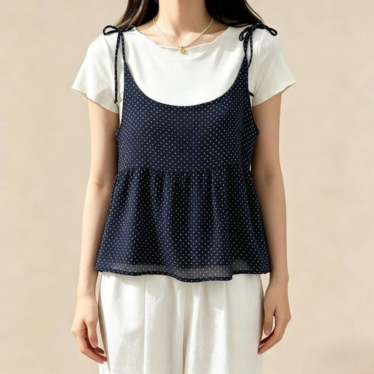 Crew Neck T-Shirt and Scoop Neck Micro Dot Camisole Set