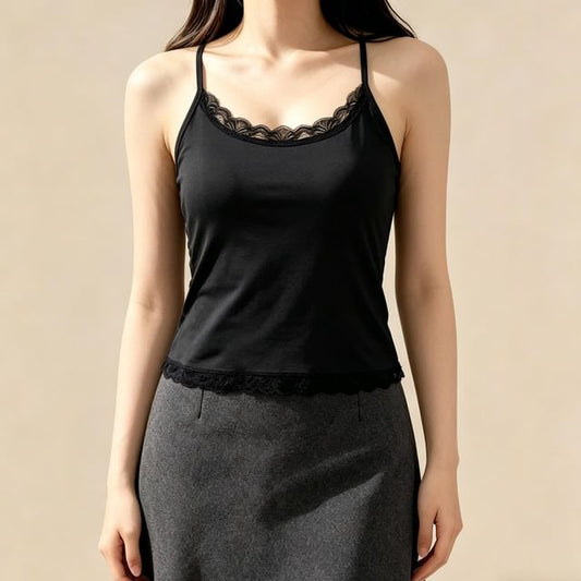 Halter Neck Lace Trim Open Back Crop Top