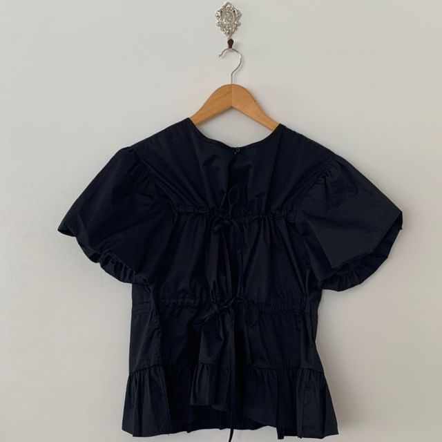 Short-Sleeve Crewneck Button-Up Plain Flowy Blouse