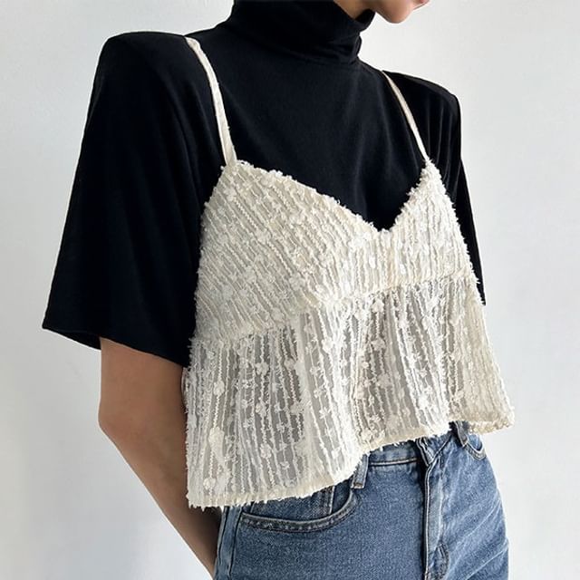 V-Neck Lace Crop Camisole Top