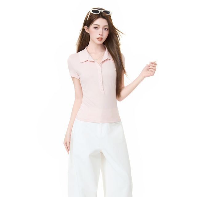 Short Sleeve Plain Slim-Fit Polo Top