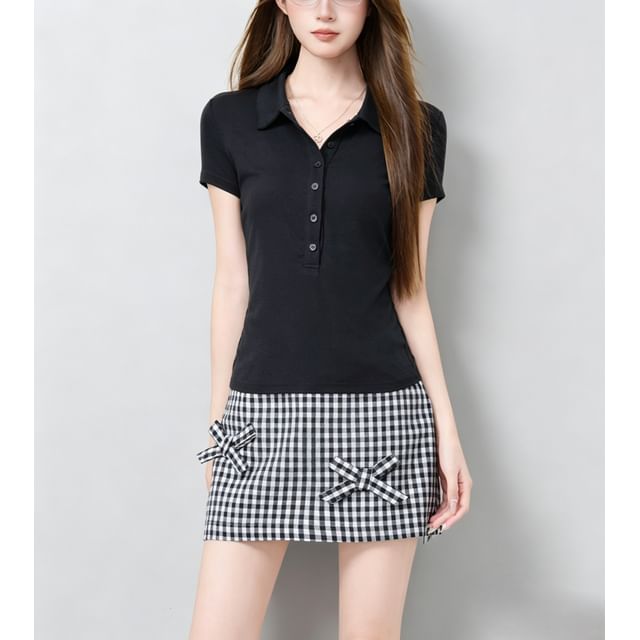 Short Sleeve Plain Slim-Fit Polo Top