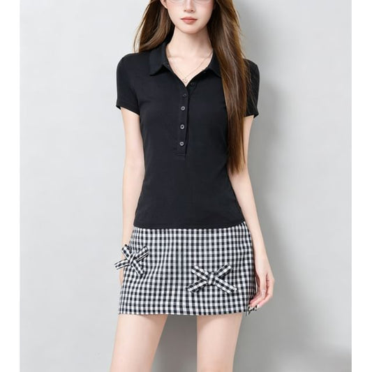 Short Sleeve Plain Slim-Fit Polo Top