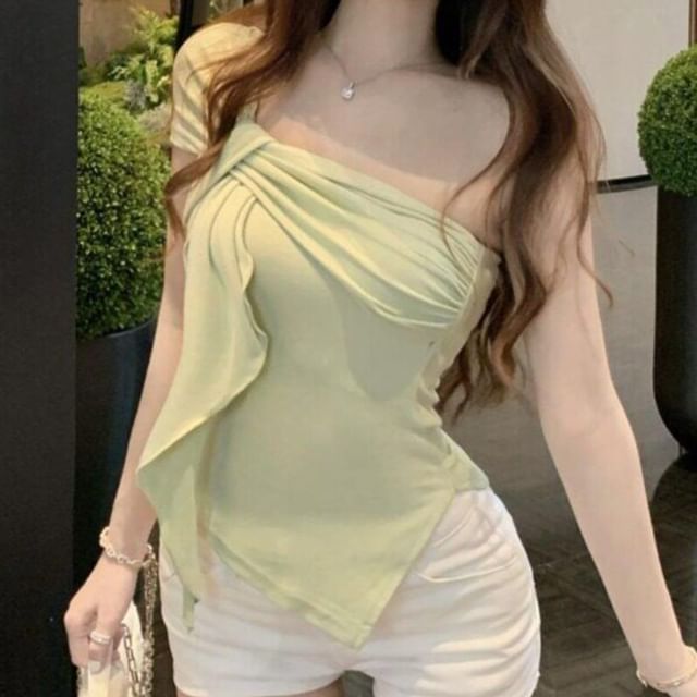 Ruched Asymmetric One-Shoulder Top, Sleeveless