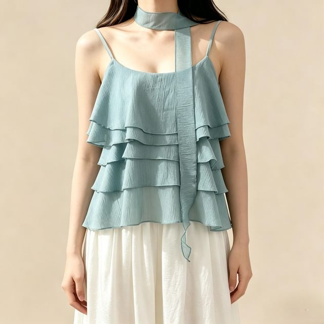 Scoop Neck Ruffle Plain Camisole Top