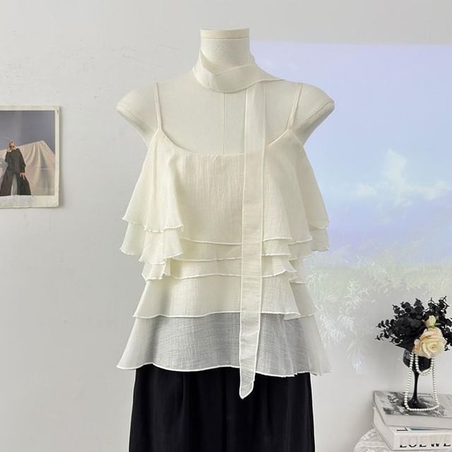 Scoop Neck Ruffle Plain Camisole Top