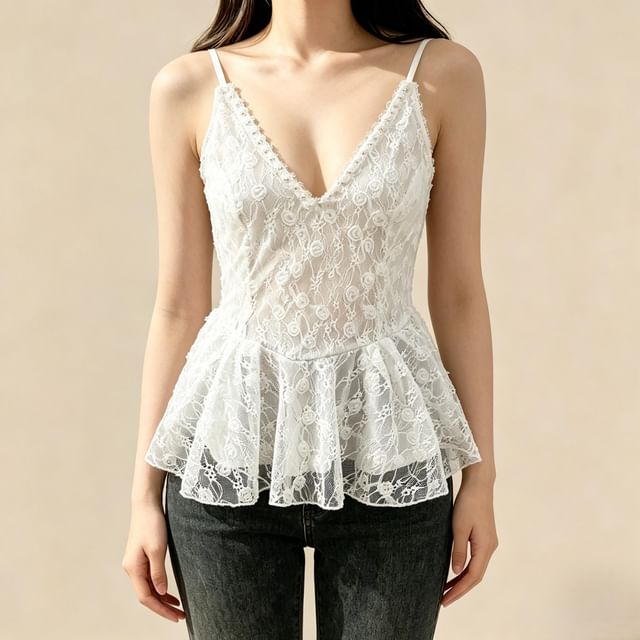V-Neck Lace Flowy Camisole Top