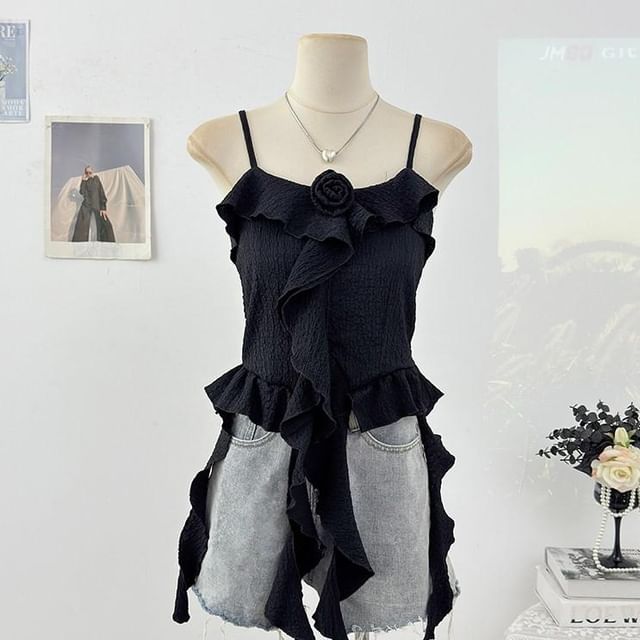 Ruffle Floral Accent Camisole Top